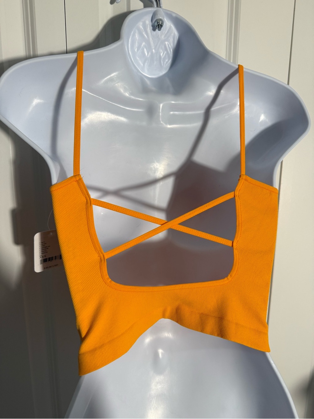 Free People Vibrant Orange Ribbed Spaghetti Strap Crop Tank - Picture 3 of 5